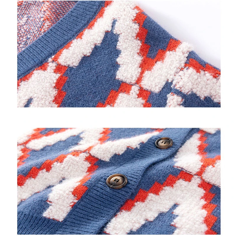 Rhombus Jacquard Contrast Colour Kids Boys/Girls Cardigan Knitted Sweater